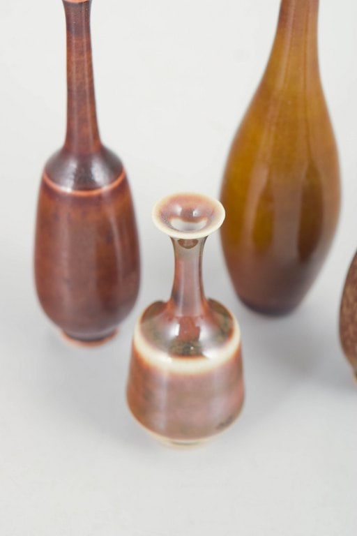 John Andersson for Hoganas, Sweden. Set of four miniature stoneware vases in earthy tones. Approx. - 3