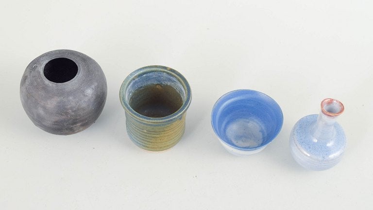 European studio potters. Unique miniature stoneware vases and bowls with varied glazes and forms. - 2
