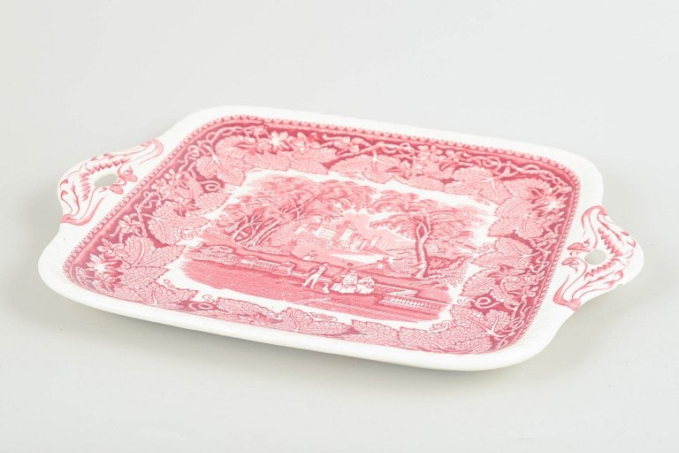 Mason's, England. Faience tray with handles with landscape motifs and ornamental leaf borders. - 3