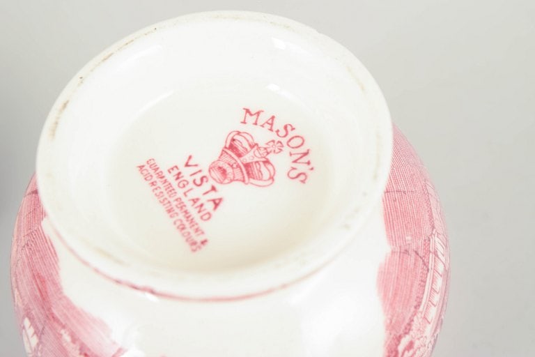 Mason's, England. Faience mustard pot with lid with architectural landscape motifs and ornamental - 4