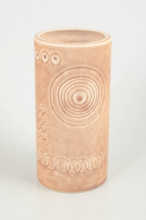 Olle Andersson for Rorstrand, Sweden. Cylindrical stoneware vase with circular and geometric motifs. (1 of 4)
