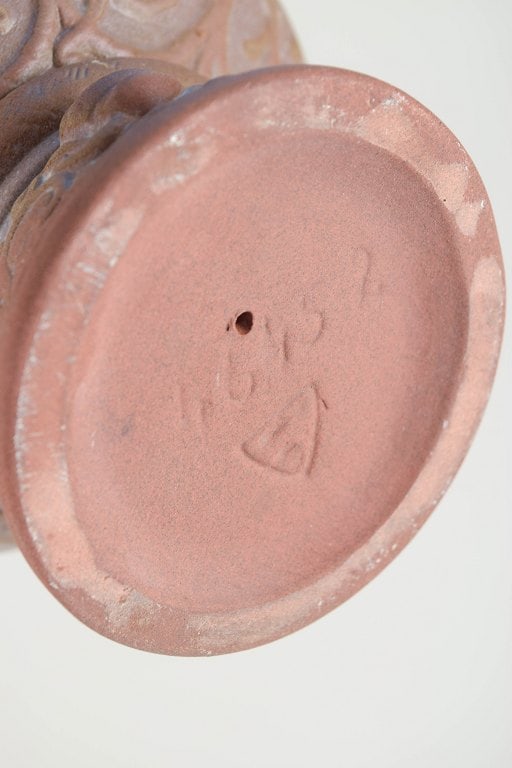 Michael Andersen & Son, Denmark. Relief-decorated stoneware baptismal font in warm pink and brown - 4