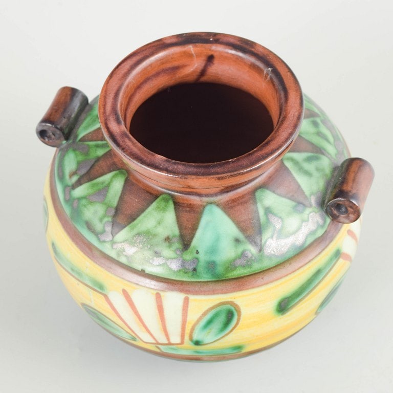 Upsala Ekeby, Sweden. Stoneware vase with glaze in green, yellow and brown tones. Approx. 1930s. - 2