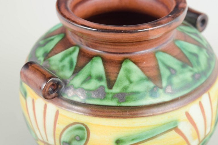 Upsala Ekeby, Sweden. Stoneware vase with glaze in green, yellow and brown tones. Approx. 1930s. - 3