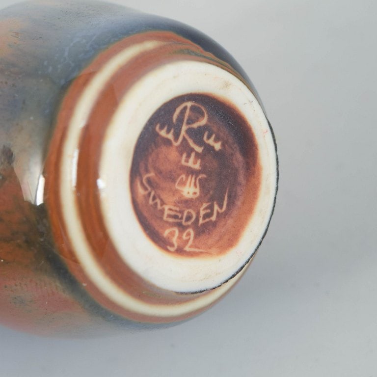 Carl-Harry Stalhane for Rorstrand, Sweden. Miniature stoneware vase in blue-grey and brown tones. - 4