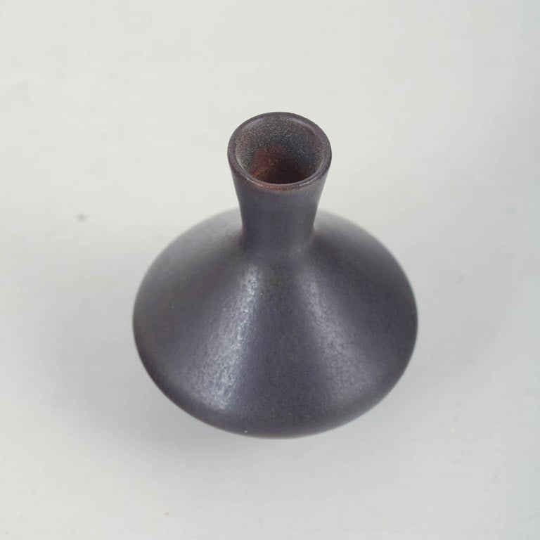 Carl-Harry Stalhane for Rorstrand, Sweden. Miniature stoneware vase with violet-grey glaze. Mid-20th - 2
