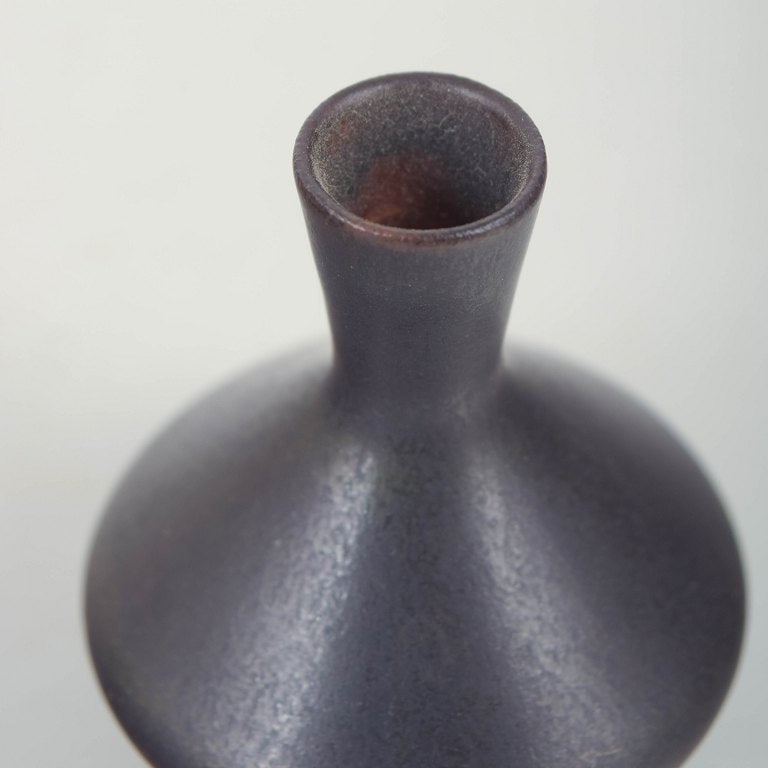 Carl-Harry Stalhane for Rorstrand, Sweden. Miniature stoneware vase with violet-grey glaze. Mid-20th - 3