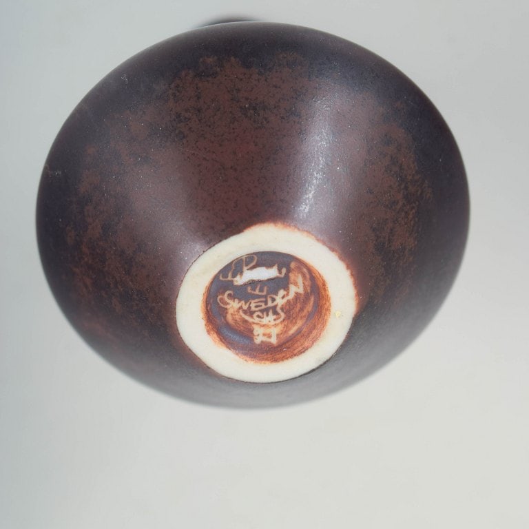 Carl-Harry Stalhane for Rorstrand, Sweden. Miniature stoneware vase with violet-grey glaze. Mid-20th - 4