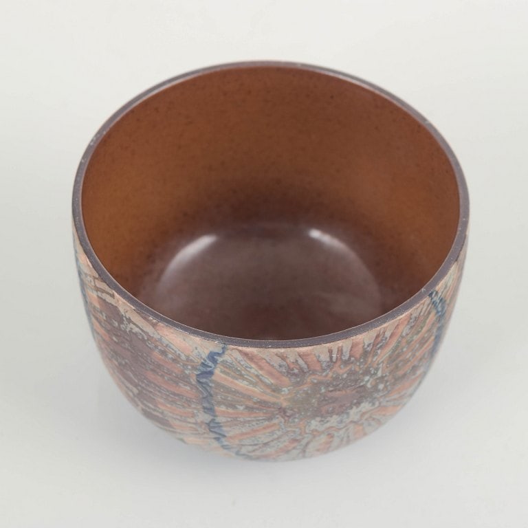 Nils Thorsson for Royal Copenhagen, Denmark. Stoneware bowl in blue, brown, and light tones. Approx. - 2