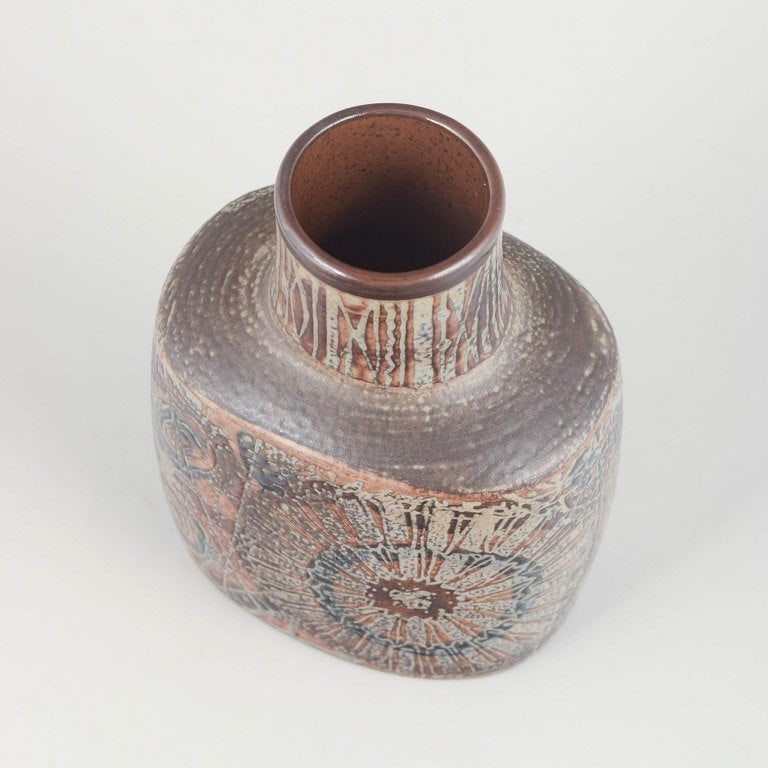 Nils Thorsson for Royal Copenhagen, Denmark. Rectangular stoneware vase in blue, beige and brown - 2