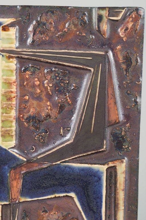 Schaffenacker, Germany. Ceramic wall plaque with a relief motif in brown, blue and white glaze - 3