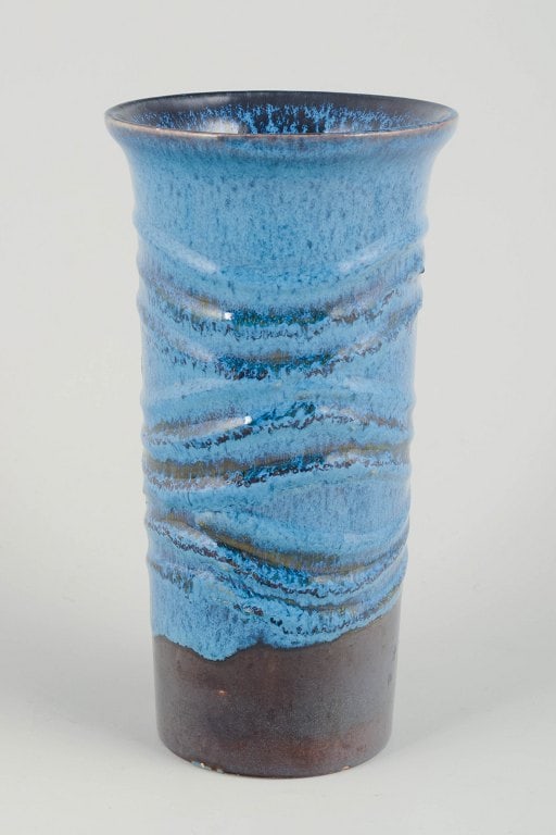 Scandinavian Studio Potter. Ceramic vase in stoneware with turquoise and brown glaze. Approx. 1970s. (1 of 4)