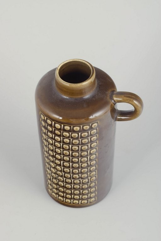 Gunnar Nylund for Rorstrand, Sweden. Ceramic pitcher in brown glaze with a geometric relief pattern - 2