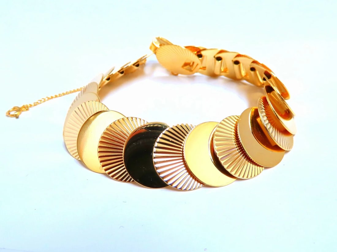 Vintage Circular Disc & Ray Link Bracelet 14kt Gold** - 3