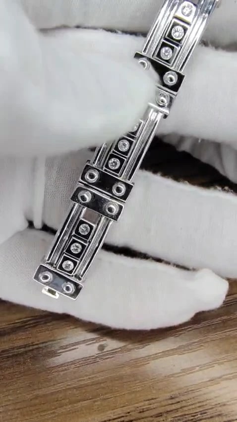 Mens Studded Gothic Deco Sliding Diamonds Box Bead Deco Channel Bracelet 14kt *v - 3