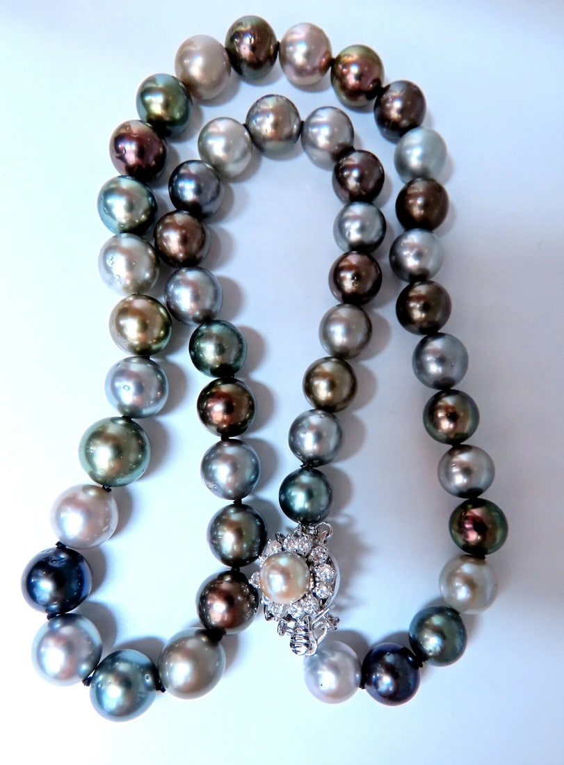 GIA certified Natural Multicolor Tahitian Saltwater Pearls necklace 9m 14k** - 4