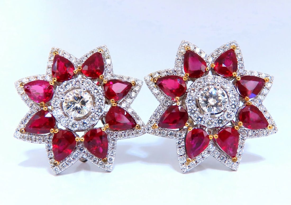 Magnificent 18.60ct GIA Certified Diamond Ruby Cluster Earrings 18kt** - 4