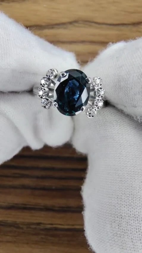 GIA Certified 1.89ct Sapphire Diamonds Ring 14kt No Heat *v - 3