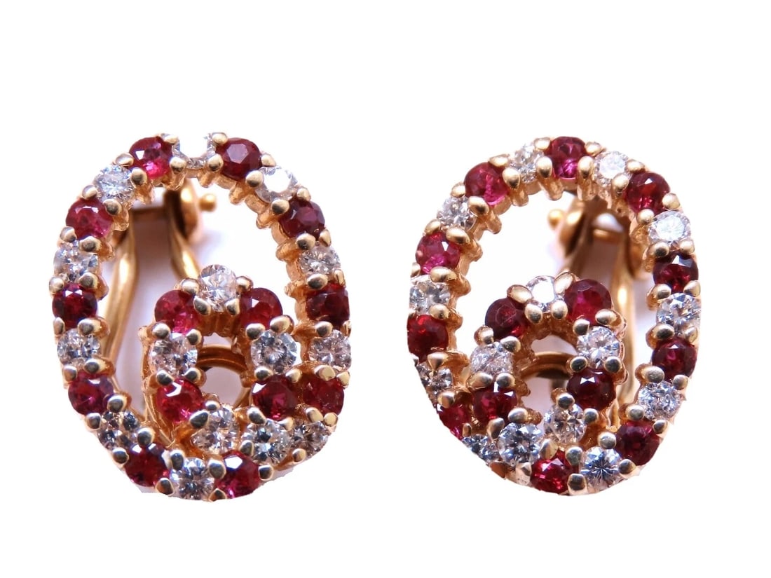 1.15ct. Natural Ruby Diamond Swirl Clip Earrings 14kt gold** - 4