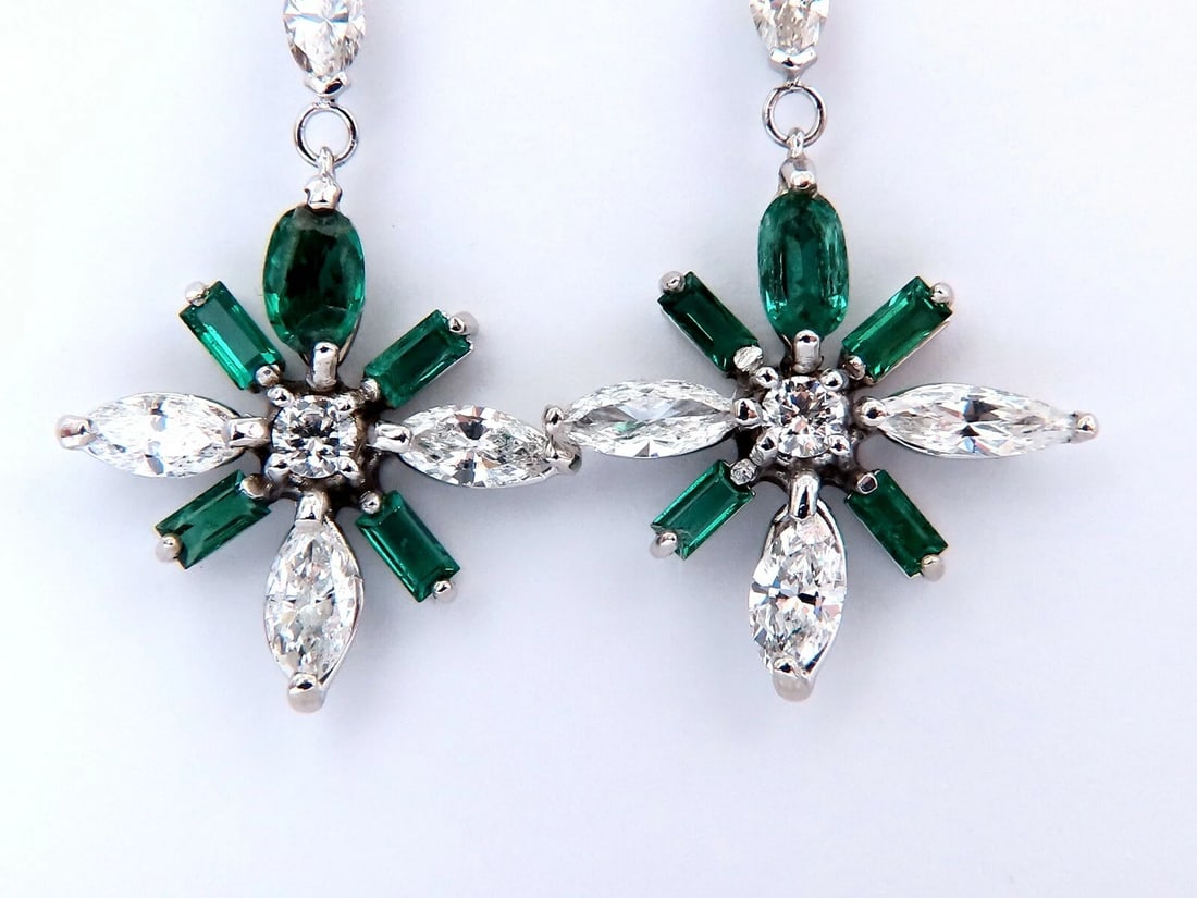 5.50ct Natural Round Emeralds Diamond Earrings 14kt Snowflake** - 3