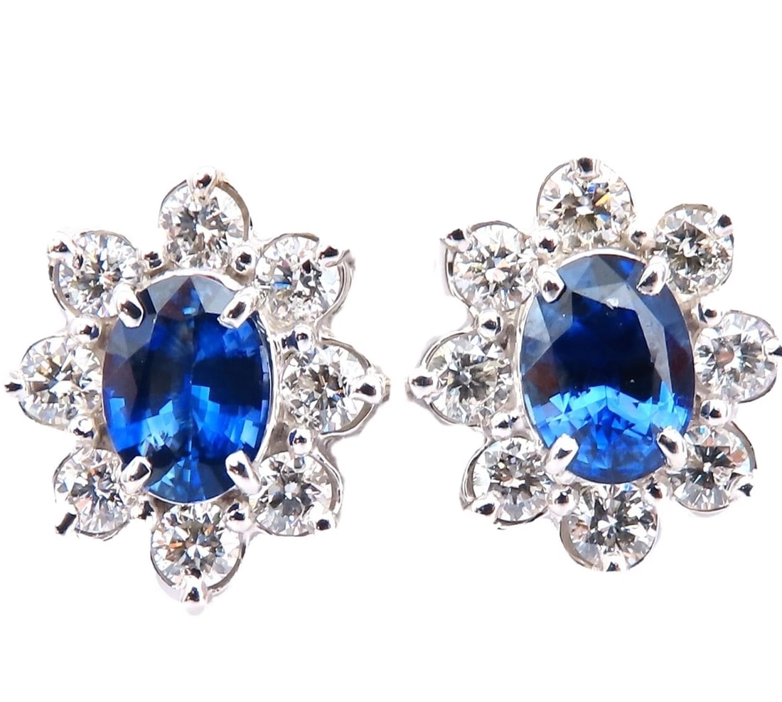 3.63ct Natural Sapphire Diamond Earrings 14kt Cluster Halo Prime** - 4