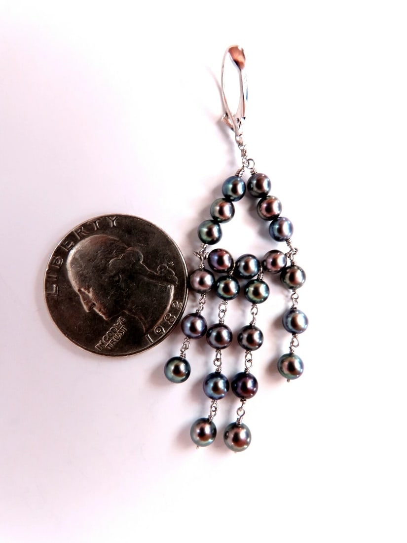 Bohemian deco 4mm freshwater pearls dangling earrings 14kt** - 3
