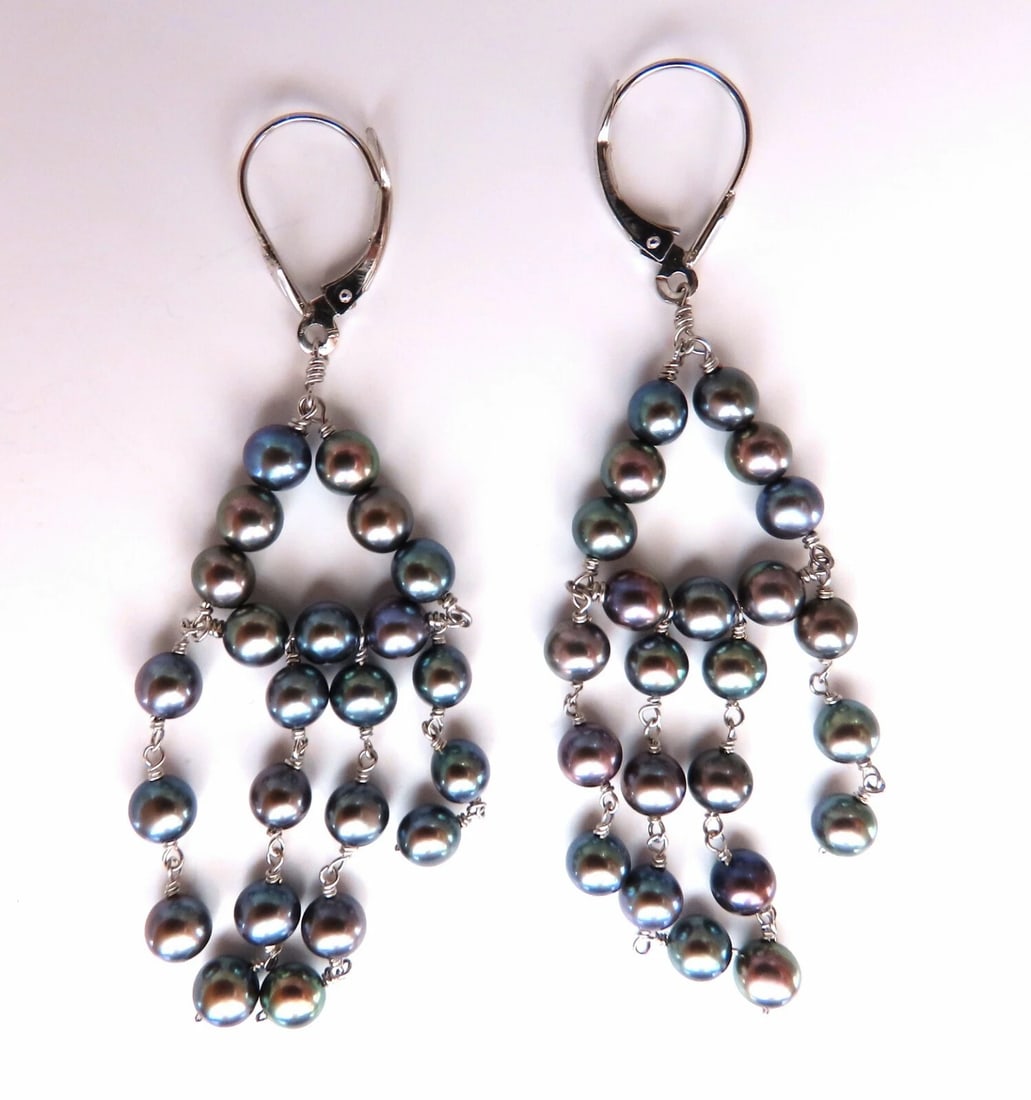 Bohemian deco 4mm freshwater pearls dangling earrings 14kt** - 4