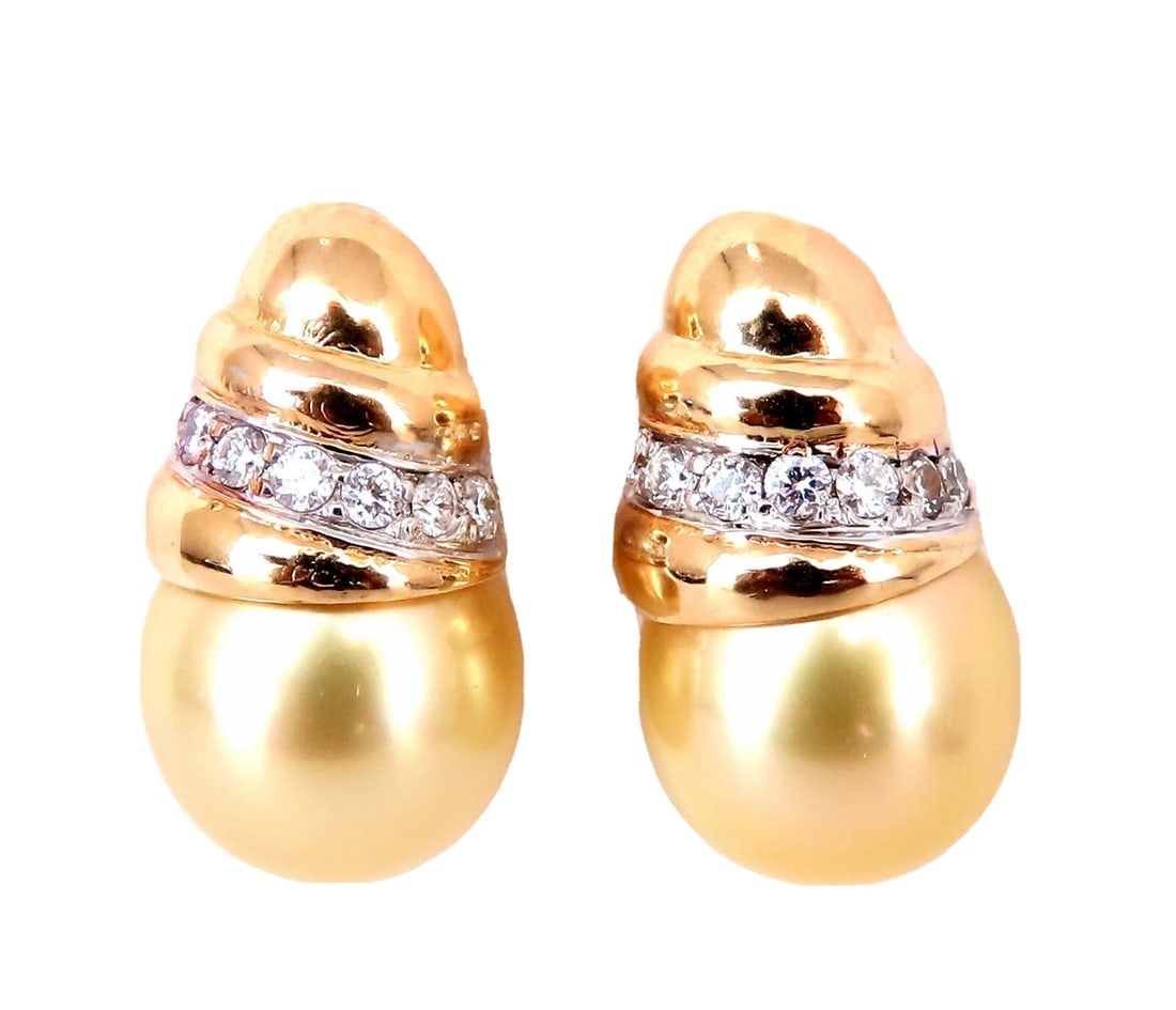 11.2mm Golden Yellow South Seas Pearls .50ct Diamonds Stud Earrings 14kt Gold**: Title: 11.2mm Golden Yellow South Seas Pearls .50ct Diamonds Stud Earrings 14kt Gold** Description: Classic golden yellow South Seas stud Pearl earrings. Pearl: 11.2MM Excellent AAA luster and Sheen. 
