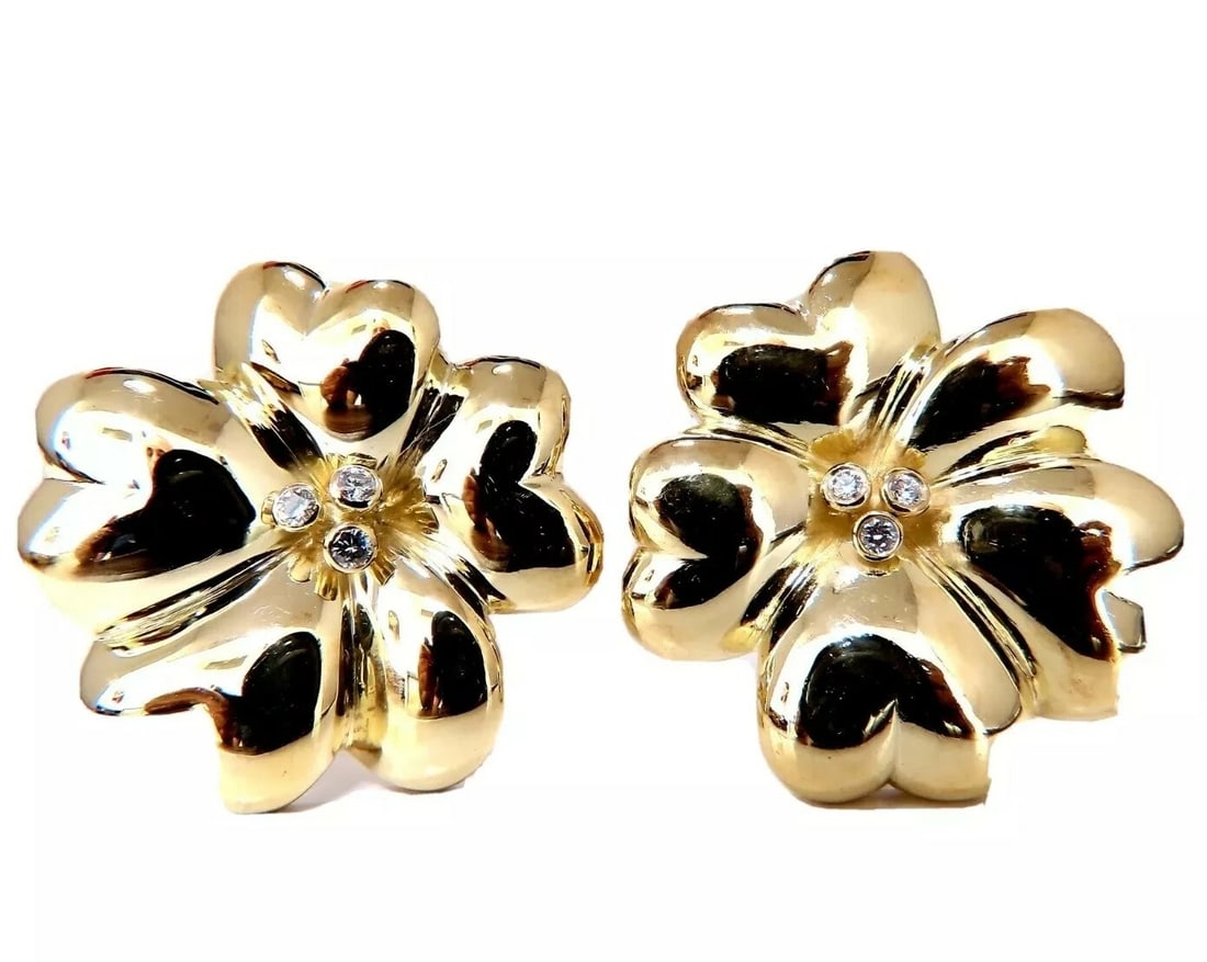 .30ct Round Diamond Circular Stacking Heart Flower Clip Earrings 18kt**: Title: .30ct Round Diamond Circular Stacking Heart Flower Clip Earrings 18kt** Description: Circular heart clip diamond earrings. .30ct carat natural round diamonds G color vs2 clarity 18kt yellow gol