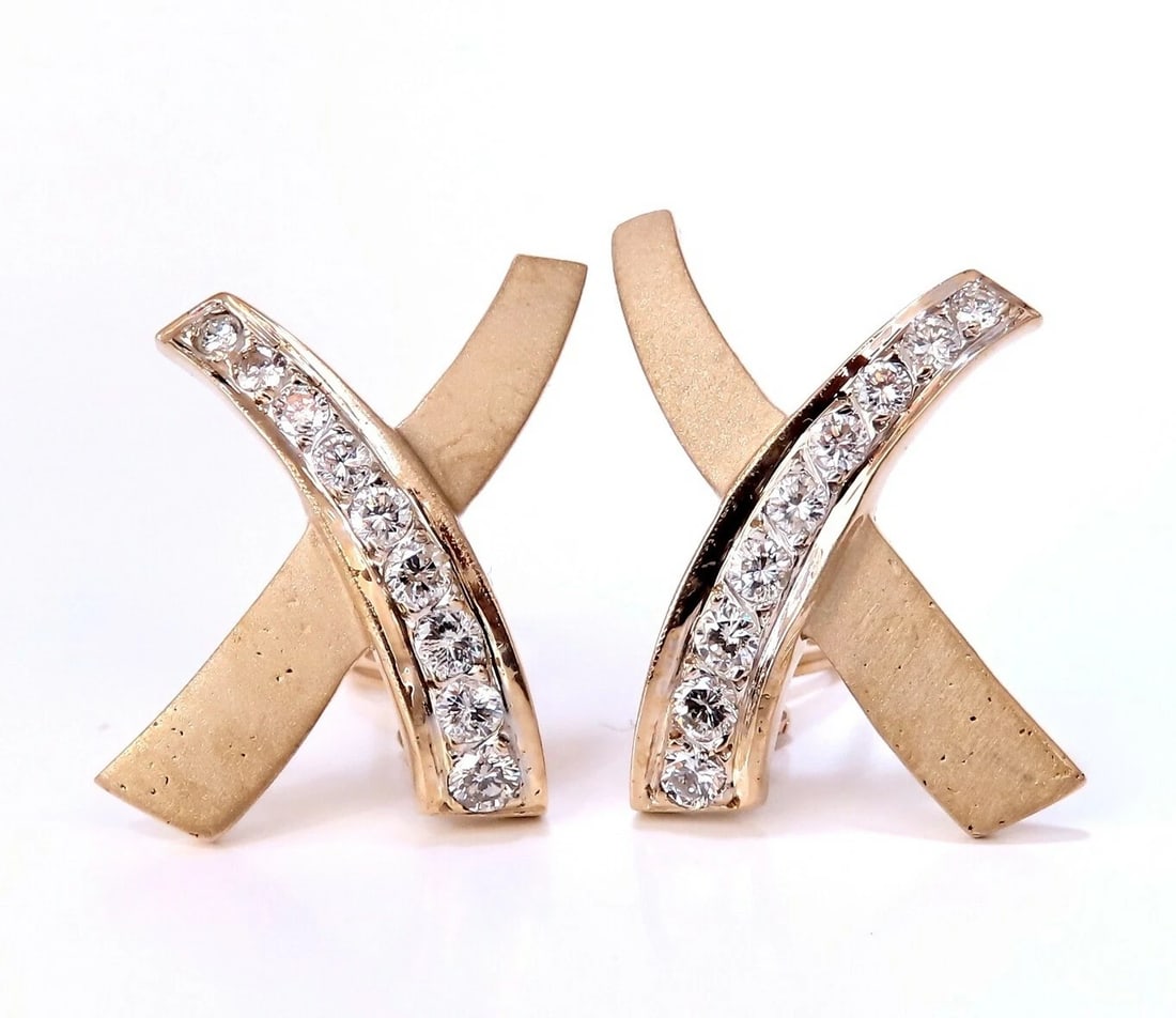 1.20ct. natural round diamond classic x earrings 14kt clip** - 4