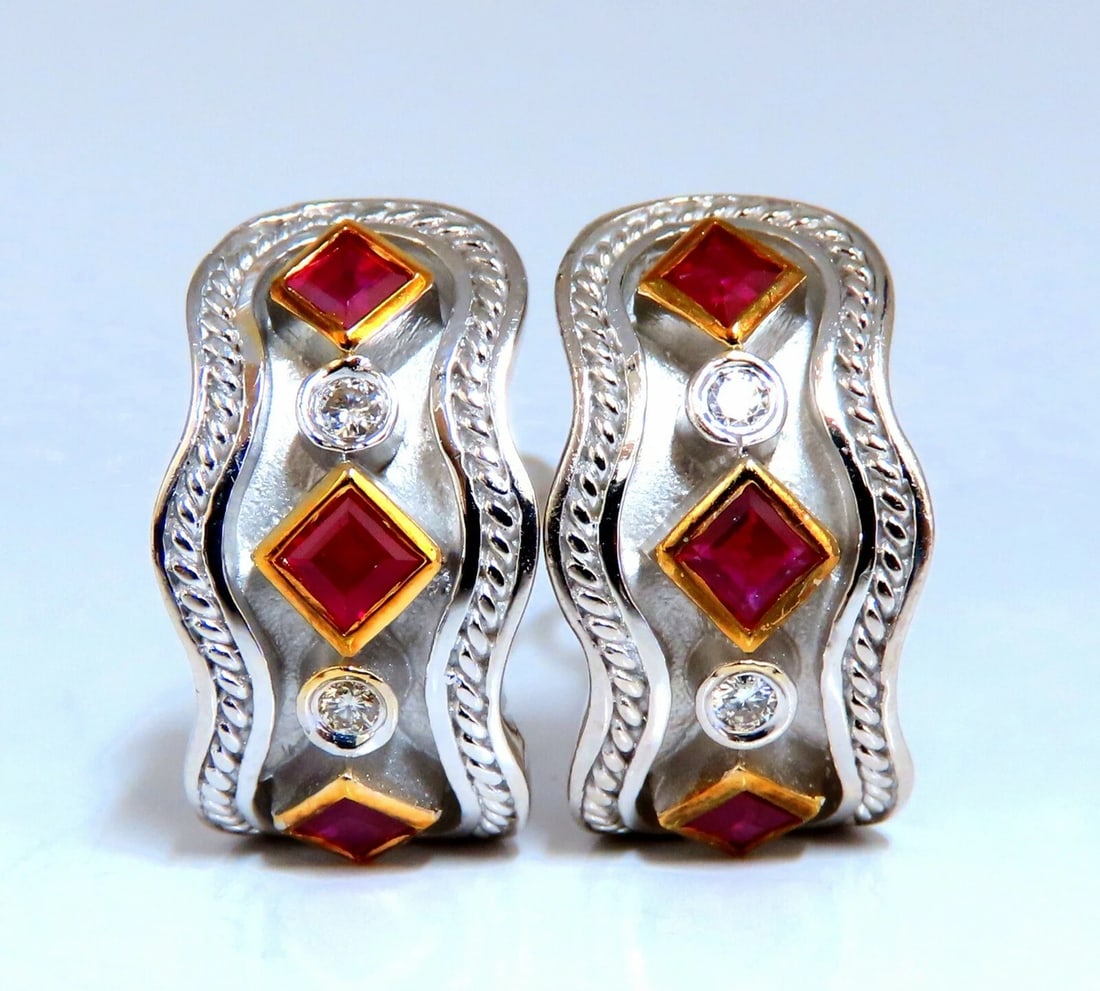 1.10ct. natural Ruby diamonds designer clip earrings 14kt gold IJM** - 4