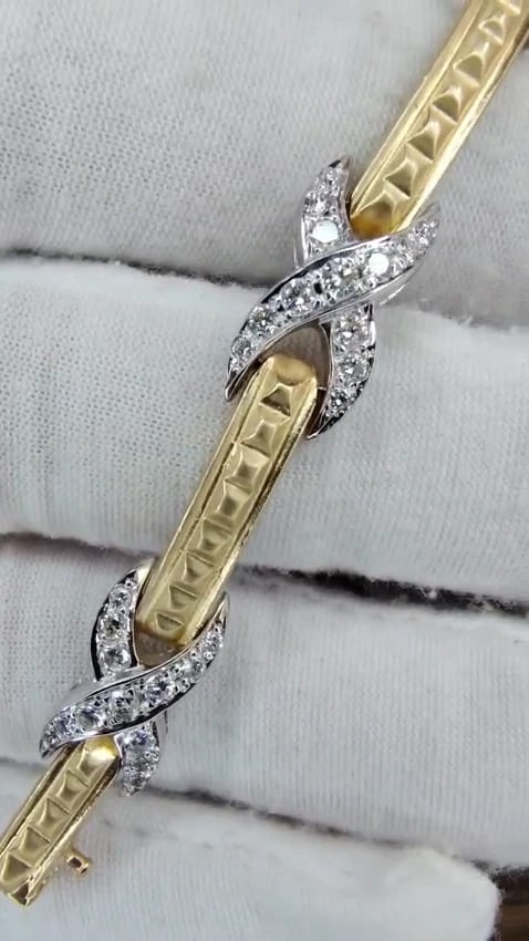 1.54ct natural round diamonds x bracelet 14 karat gold two-tone 7.5 *v - 3