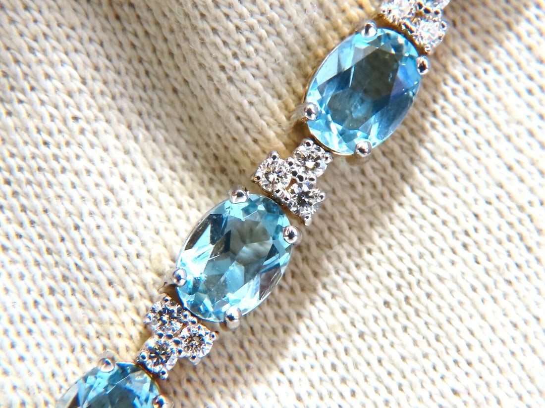 3.34ct natural aquamarine diamonds tennis bracelet 14kt vivid prime aqua blue *v: Title: 3.34ct natural aquamarine diamonds tennis bracelet 14kt vivid prime aqua blue *v Description: Natural Aquamarine Diamonds Bracelet. 3.34ct oval cut aquamarines. 7x5mm each, clean clarity and