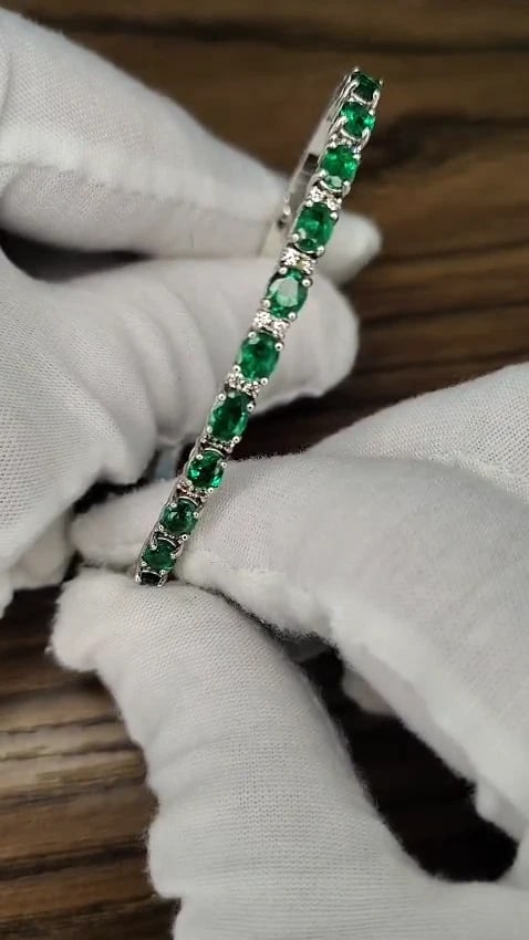 7ct Natural Emerald Diamond Bangle Bracelet 14kt White Gold *v - 3