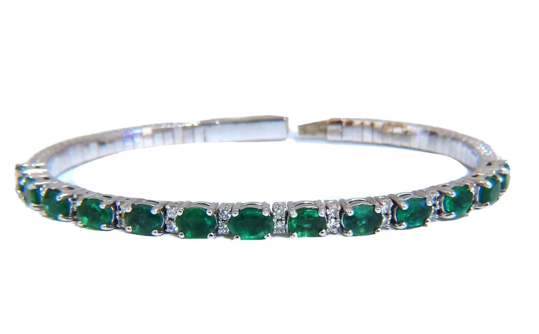 7ct Natural Emerald Diamond Bangle Bracelet 14kt White Gold *v - 4