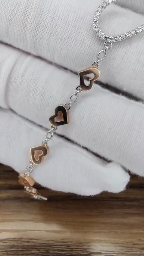 .36 carat natural diamonds wide heart linked bracelet 14 karat two tone *v - 3
