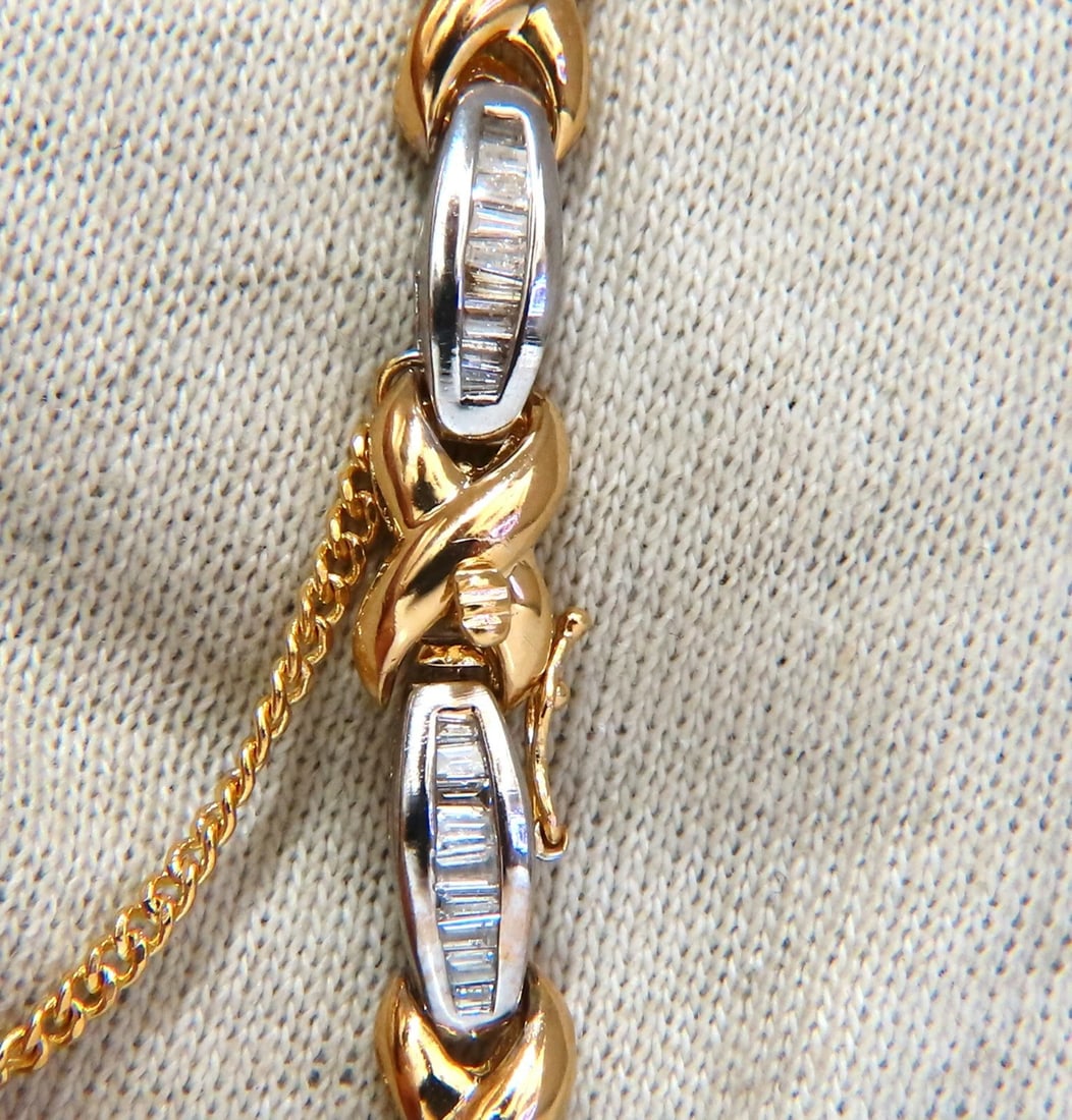 1.60ct natural baguette diamonds x bracelet 14 karat two-tone & safe chain *v - 6