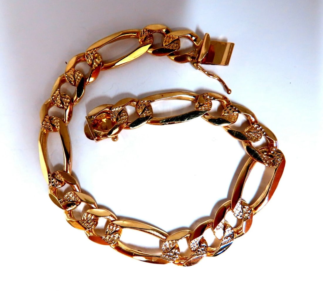 Figaro Link 14kt Gold Bracelet 8.25 inch 10mm 28 Gram Unisex** - 4