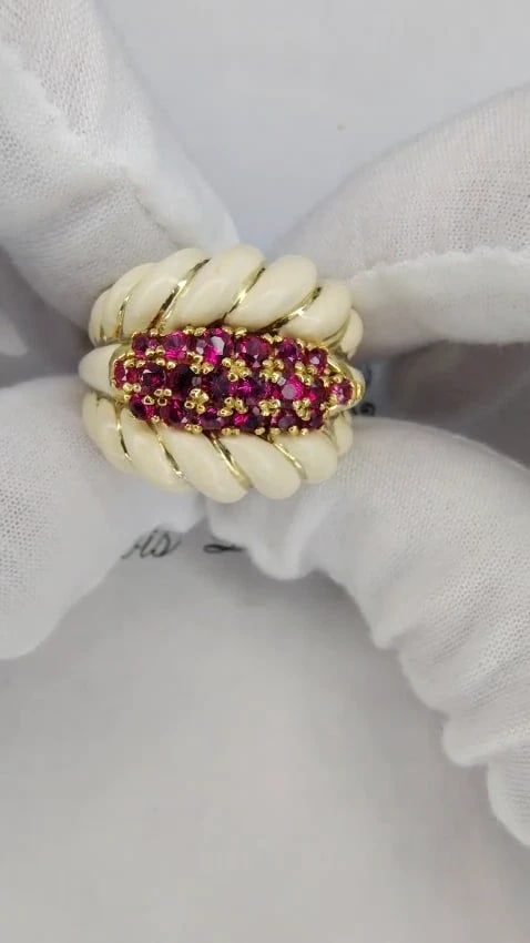 1ct natural ruby enamel estate 18 karat gold ring *v - 3