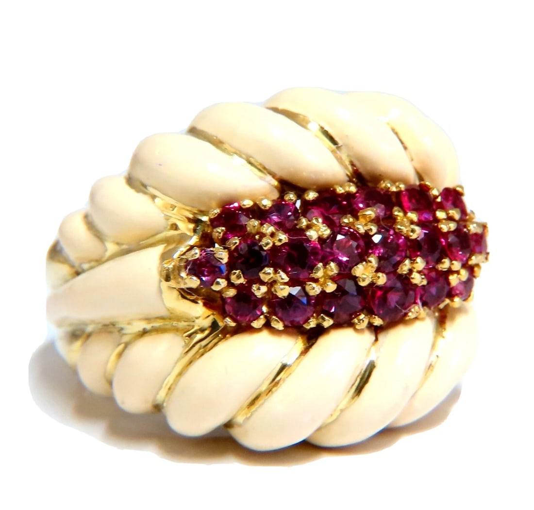 1ct natural ruby enamel estate 18 karat gold ring *v - 4