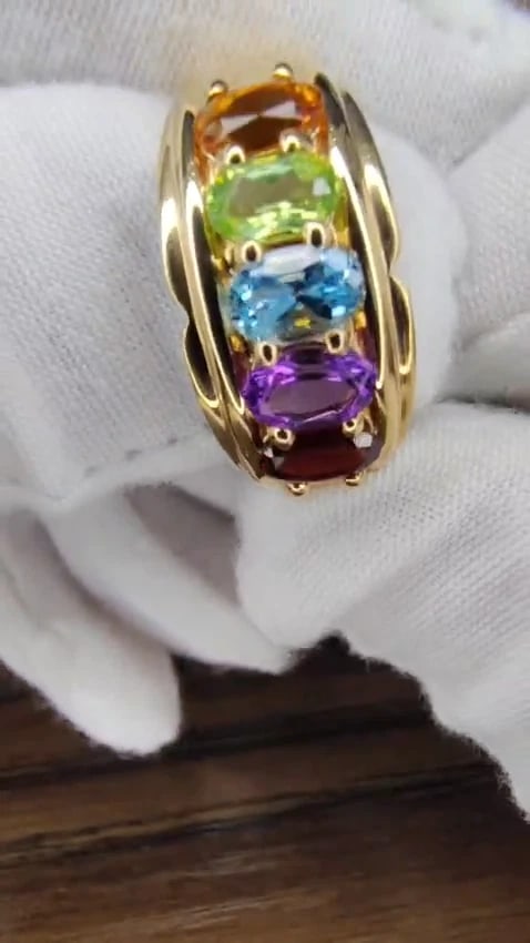 Natural amethyst topaz peridot garnet citrine mother's ring 14 karat *v - 3
