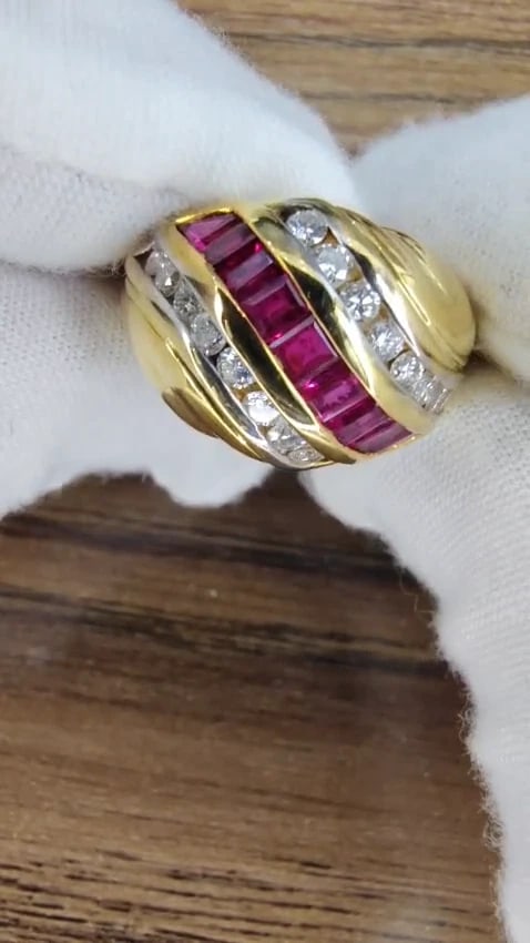 1.50ct natural rubies and diamonds band ring channel wave 14kt *v - 3