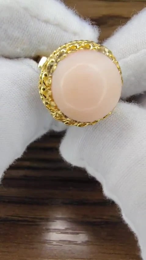 18mm 15ct Natural Coral Solitaire Ring 14kt *v - 3