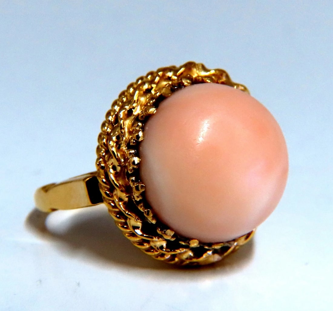18mm 15ct Natural Coral Solitaire Ring 14kt *v - 4
