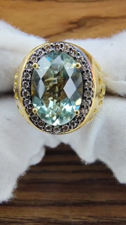 Garavelli Designer 16ct natural green amethyst diamonds ring 18kt *v - 3
