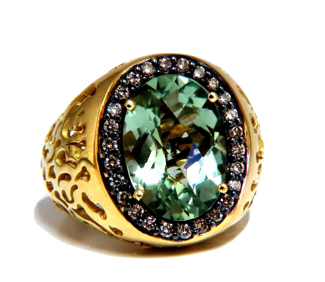 Garavelli Designer 16ct natural green amethyst diamonds ring 18kt *v - 4