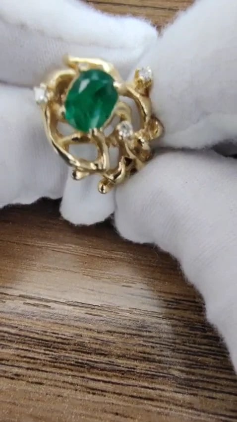 1.42ct Natural Vivid Green Emerald Diamonds Nugget Vine Ring 14kt *v - 3