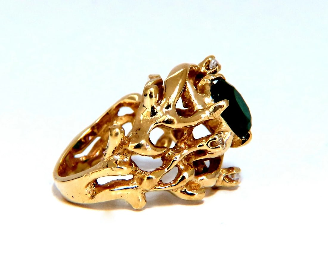 1.42ct Natural Vivid Green Emerald Diamonds Nugget Vine Ring 14kt *v - 6