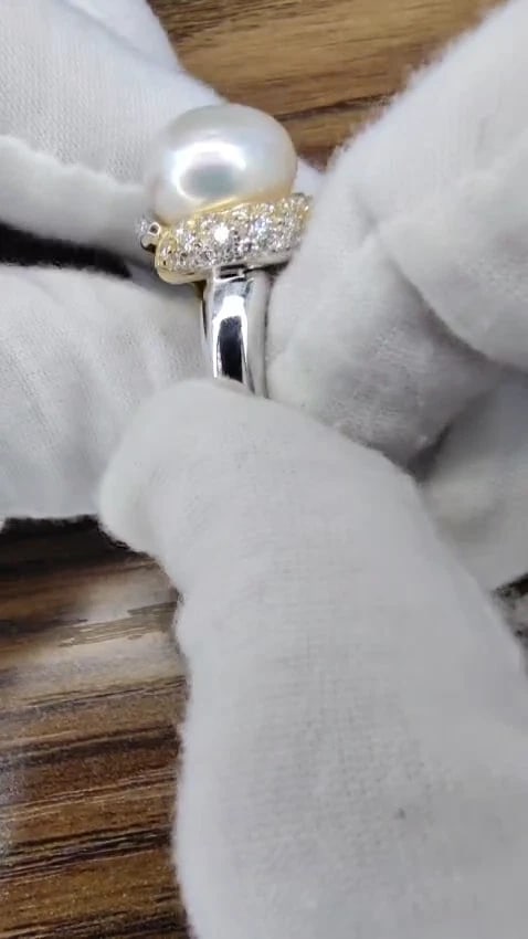 12.7mm Natural South Seas Pearl Diamonds Rings 18kt *v - 3
