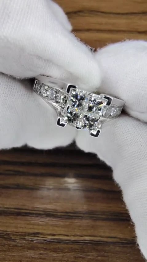 1.70ct Natural Princess & Round Cut Diamonds Ring 14kt. Solitaire Illusion *v - 3